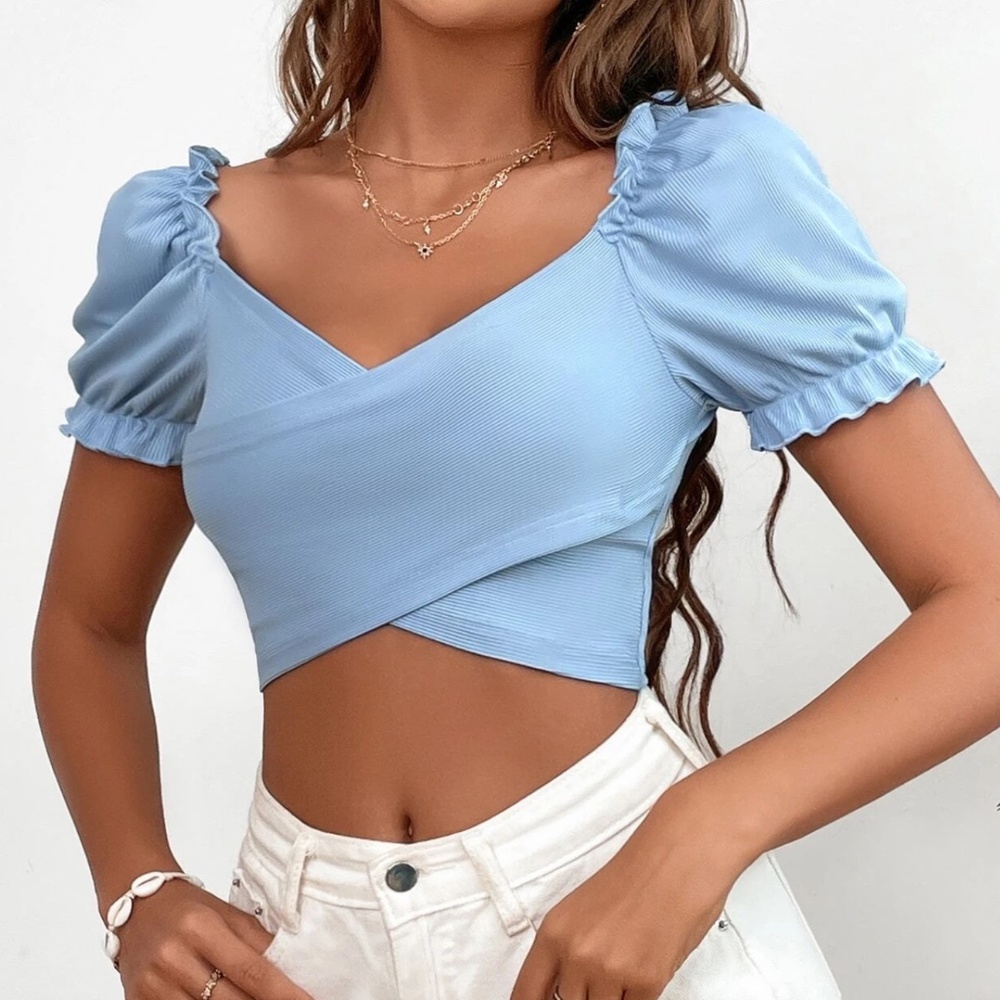 Short cross top front ribbed fabric